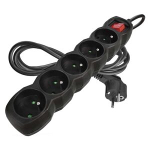 Prodlužovací kabel 2 m / 5 zásuvek / s vypínačem / černý / PVC / 1 mm2
