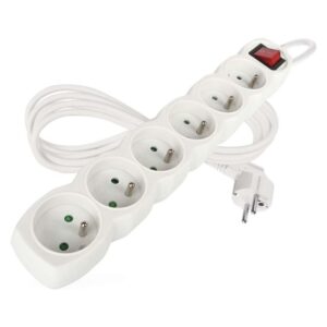Prodlužovací kabel 2 m / 6 zásuvek / s vypínačem / bílý / PVC / 1 mm2