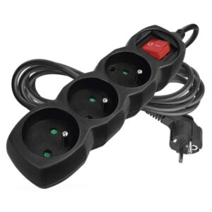 Prodlužovací kabel 3 m / 3 zásuvky / s vypínačem / černý / PVC / 1