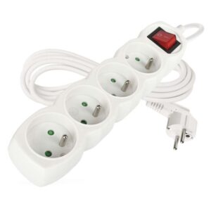 Prodlužovací kabel 3 m / 4 zásuvky / s vypínačem / bílý / PVC / 1