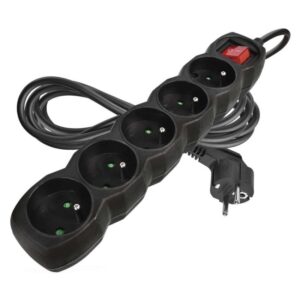 Prodlužovací kabel 3 m / 5 zásuvek / s vypínačem / černý / PVC / 1 mm2