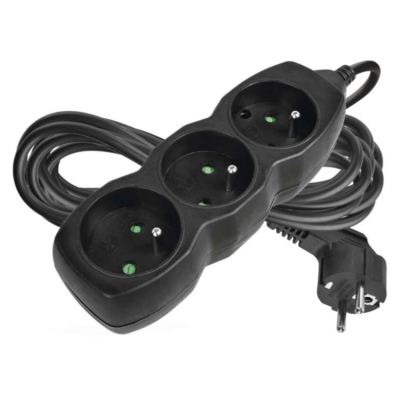 Prodlužovací kabel 5 m / 3 zásuvky / černý / PVC / 1