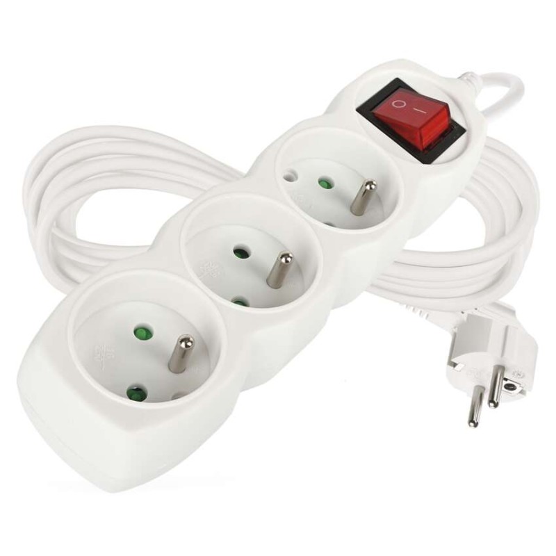 Prodlužovací kabel 5 m / 3 zásuvky / s vypínačem / bílý / PVC / 1