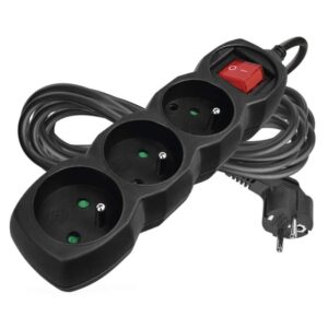 Prodlužovací kabel 5 m / 3 zásuvky / s vypínačem / černý / PVC / 1 mm2
