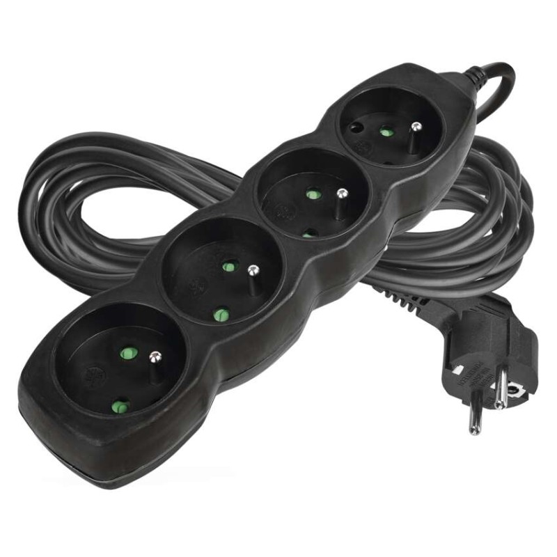 Prodlužovací kabel 5 m / 4 zásuvky / černý / PVC / 1