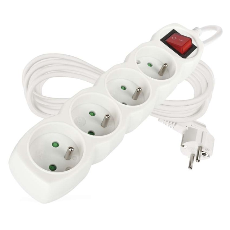 Prodlužovací kabel 5 m / 4 zásuvky / s vypínačem / bílý / PVC / 1 mm2