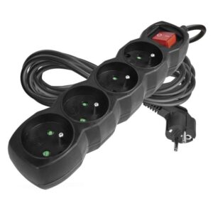 Prodlužovací kabel 5 m / 4 zásuvky / s vypínačem / černý / PVC / 1