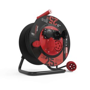 Venkovní prodlužovací kabel na bubnu 25 m / 3 zásuvky / černý / guma / 230V/400V / 1