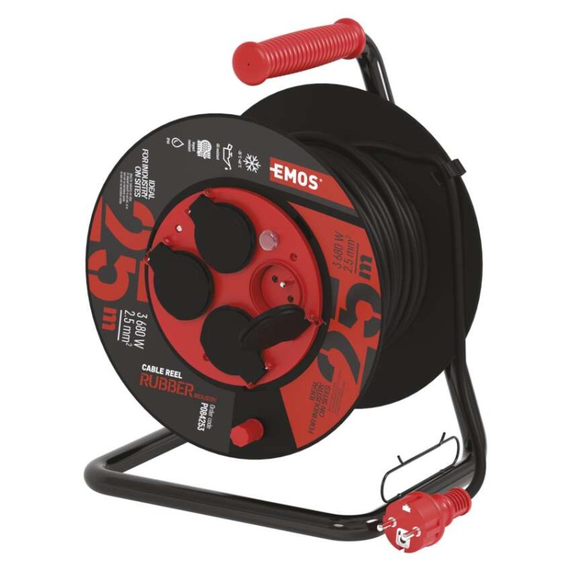 Venkovní prodlužovací kabel na bubnu 25 m / 4 zás. / černý / guma-neopren / 230V / 2