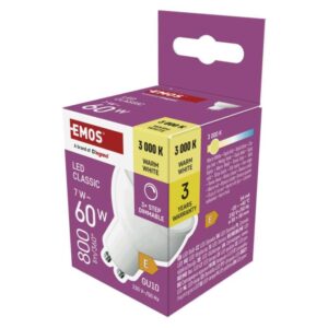 LED žárovka Classic MR16 / GU10 / 7 W (60 W) / 800 lm / teplá bílá / krokově  stmívatelná