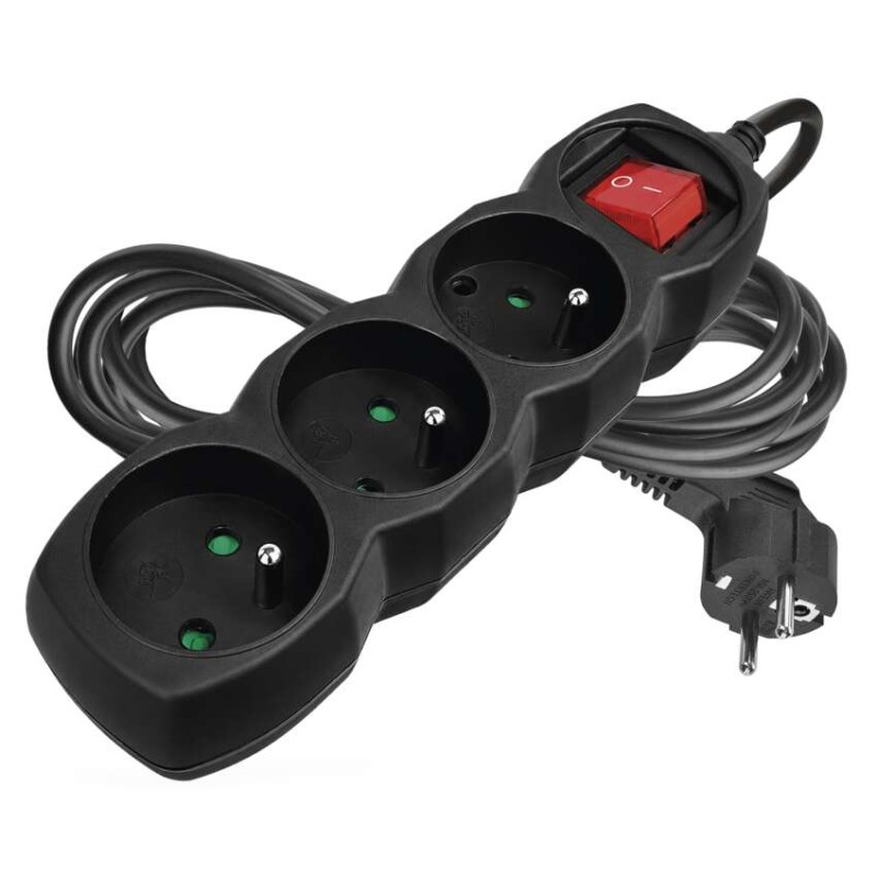 Prodlužovací kabel 3 m / 3 zásuvky / s vypínačem / černý / PVC / 1