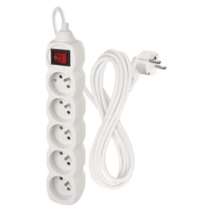 Prodlužovací kabel 3 m / 5 zásuvek / s vypínačem / bílý / PVC / 1 mm2