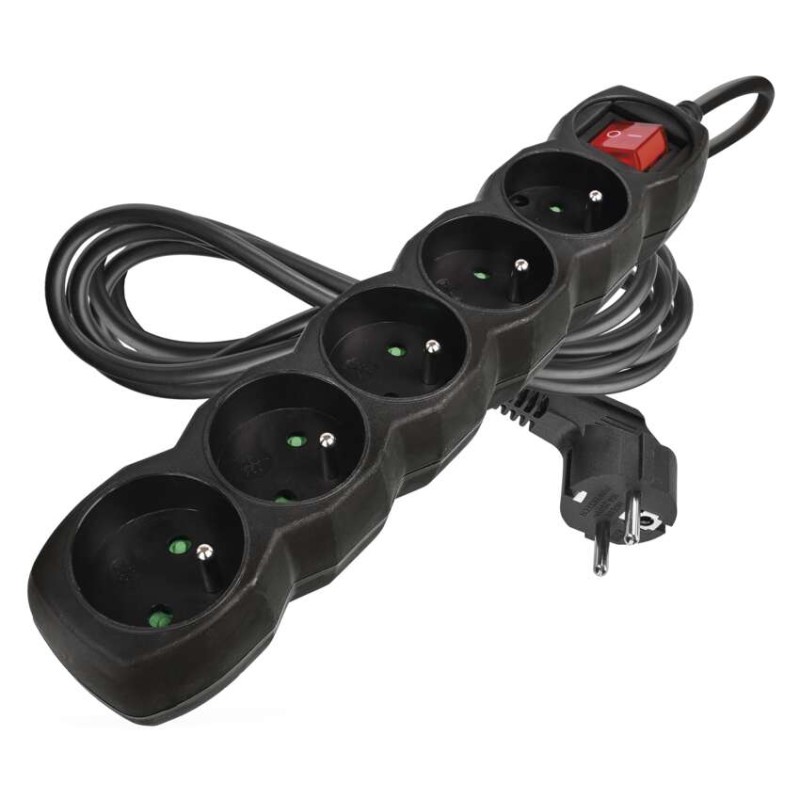Prodlužovací kabel 3 m / 5 zásuvek / s vypínačem / černý / PVC / 1