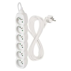 Prodlužovací kabel 5 m / 6 zásuvek / bílý / PVC / 1 mm2