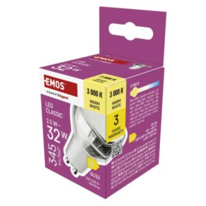 LED žárovka Classic MR16 bílá / GU10 / 2.5 W (32 W) / 345 lm / teplá bílá