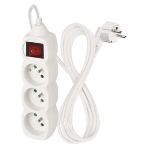 Prodlužovací kabel 2 m / 3 zásuvky / s vypínačem / bílý / PVC / 1 mm2