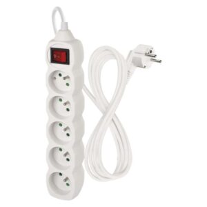 Prodlužovací kabel 2 m / 5 zásuvek / s vypínačem / bílý / PVC / 1 mm2