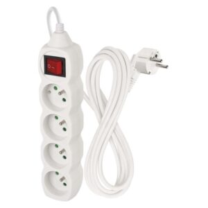 Prodlužovací kabel 3 m / 4 zásuvky / s vypínačem / bílý / PVC / 1