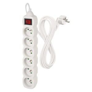 Prodlužovací kabel 3 m / 6 zásuvek / s vypínačem / bílý / PVC / 1 mm2