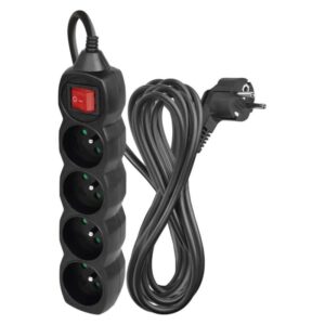 Prodlužovací kabel 5 m / 4 zásuvky / s vypínačem / černý / PVC / 1 mm2