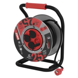 Venkovní prodlužovací kabel na bubnu 25 m / 4 zás. / černý / guma-neopren / 230V / 1